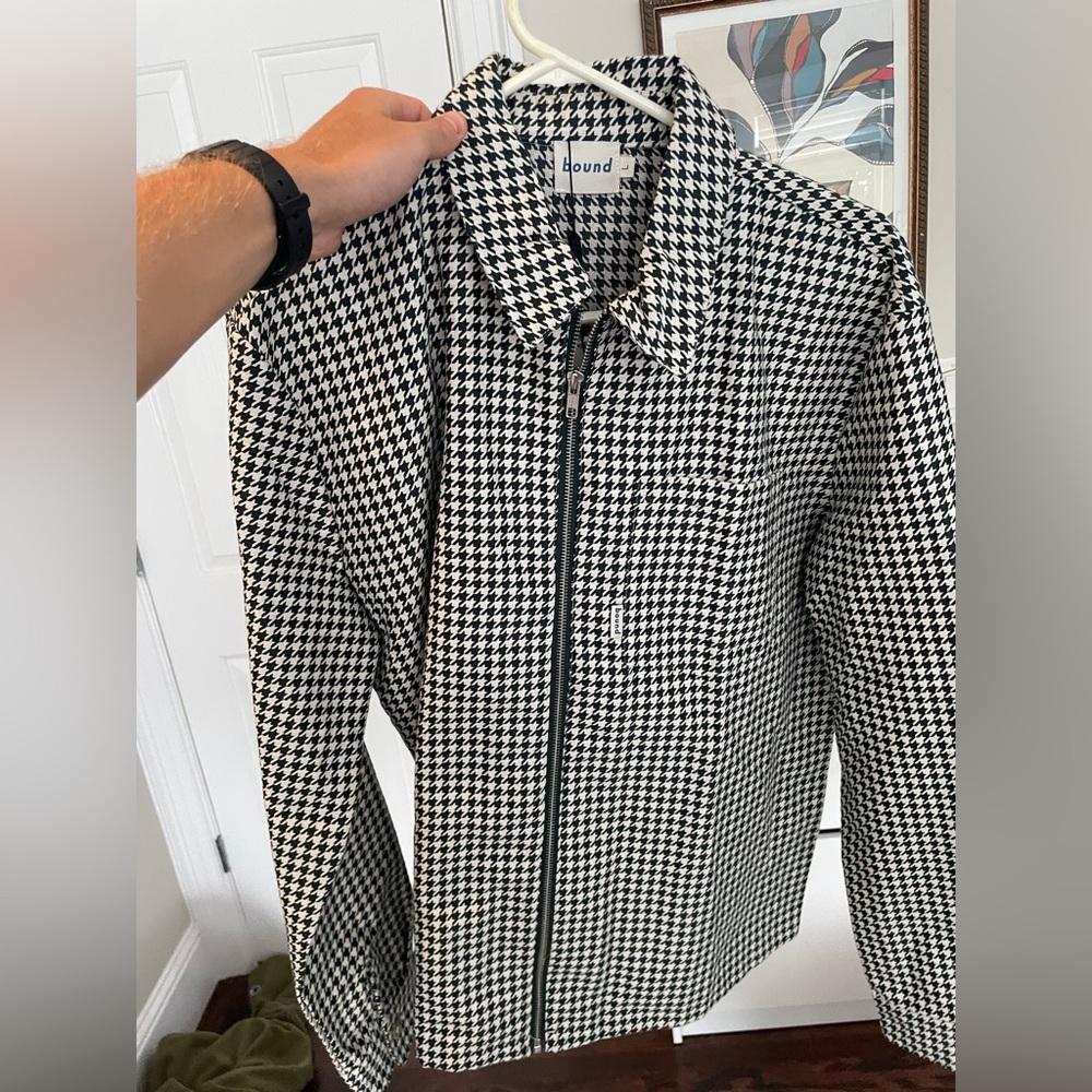 Bound Men's Dogooth Shirt Jacket - Black (dark green) and White